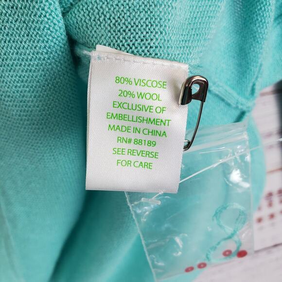 Lilly Pulitzer April Teal Tunic Sweater Whimsy Fairy Crystal Pink Embroidered M - Picture 8 of 12